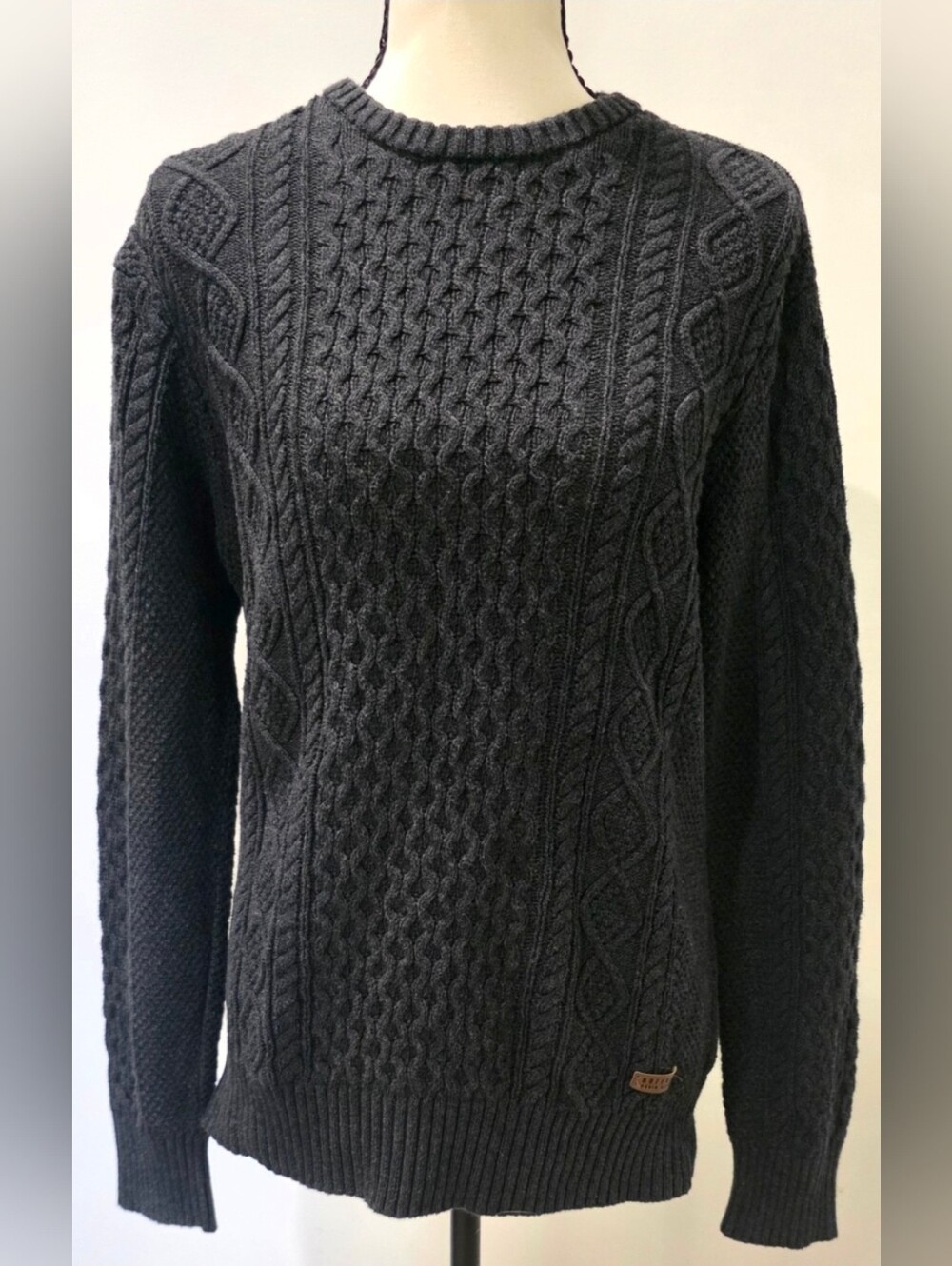 Men's Buffalo David Bitton Cable Knit Cotton Sweater •Charcoal Grey • Size M